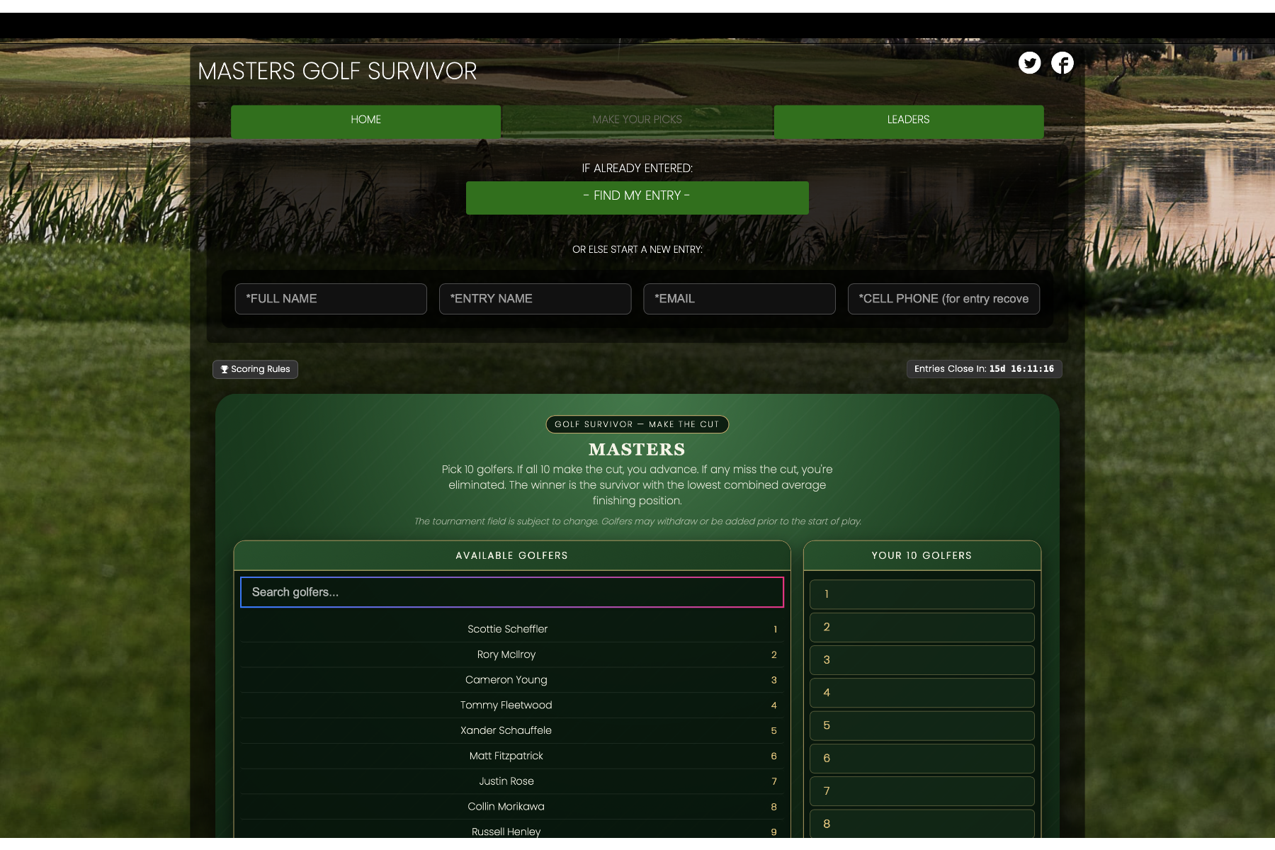 Golf Survivor — Make the Cut contest preview